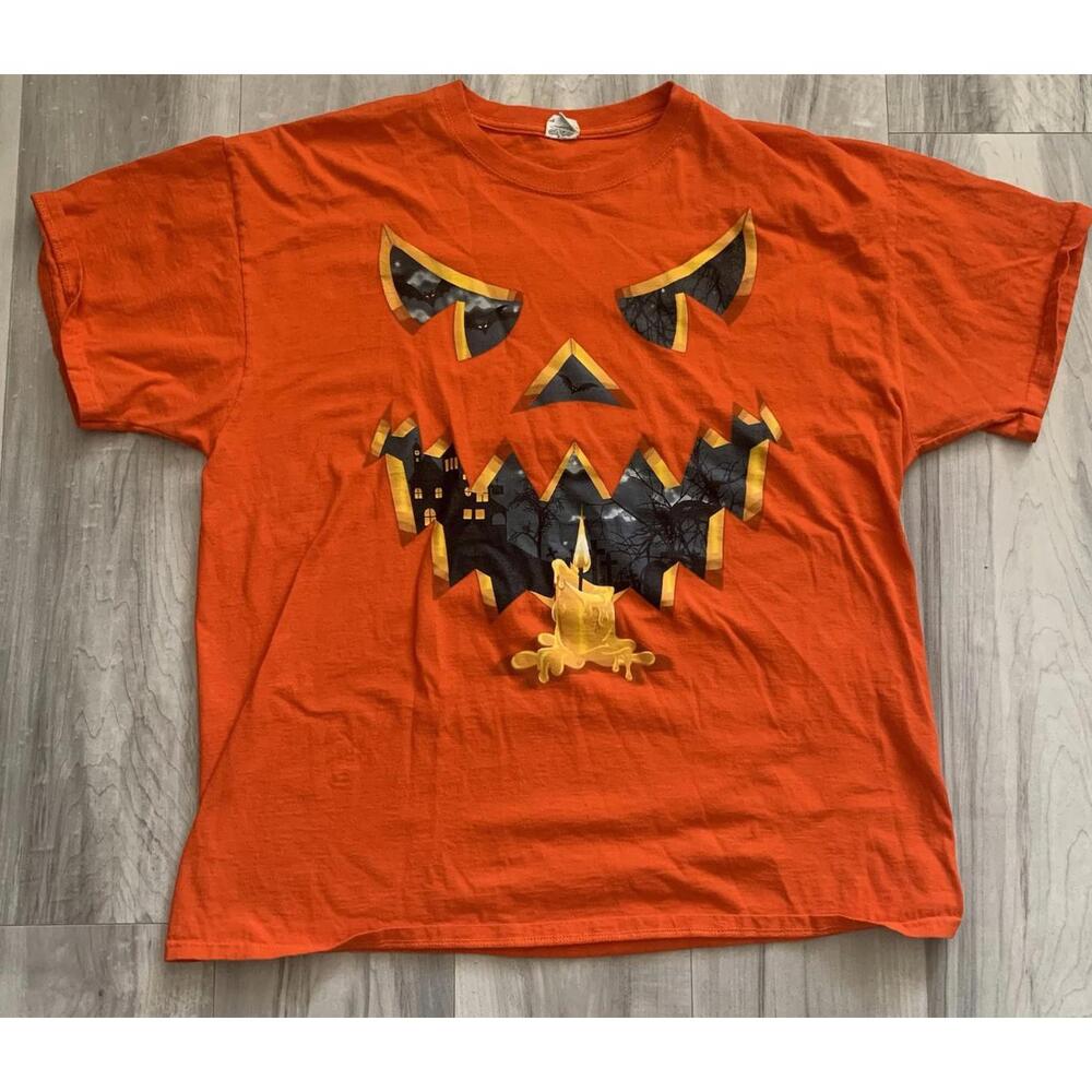 Halloween Spooky T-Shirt Haunted Jack-o'-Lantern Orange Cotton Nice Mens 2XL